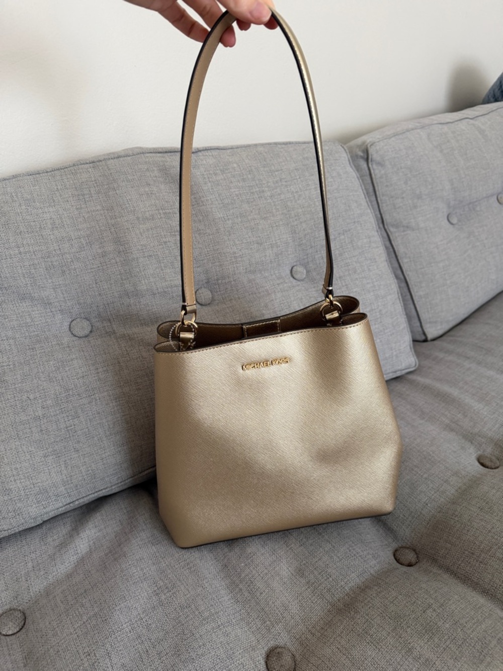 Michael Kors Gold Saffiano Leather Shoulder Bag Pratt